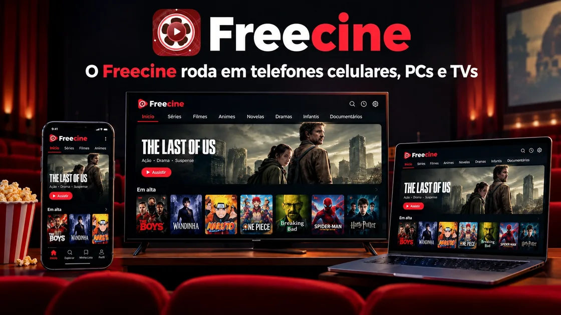 O app Freecine pode ser assistido em vários dispositivos
